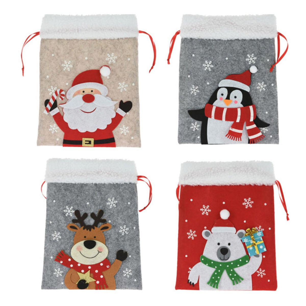 Sac cadeau en feutrine — Père Noël, renne, pingouin ou ours