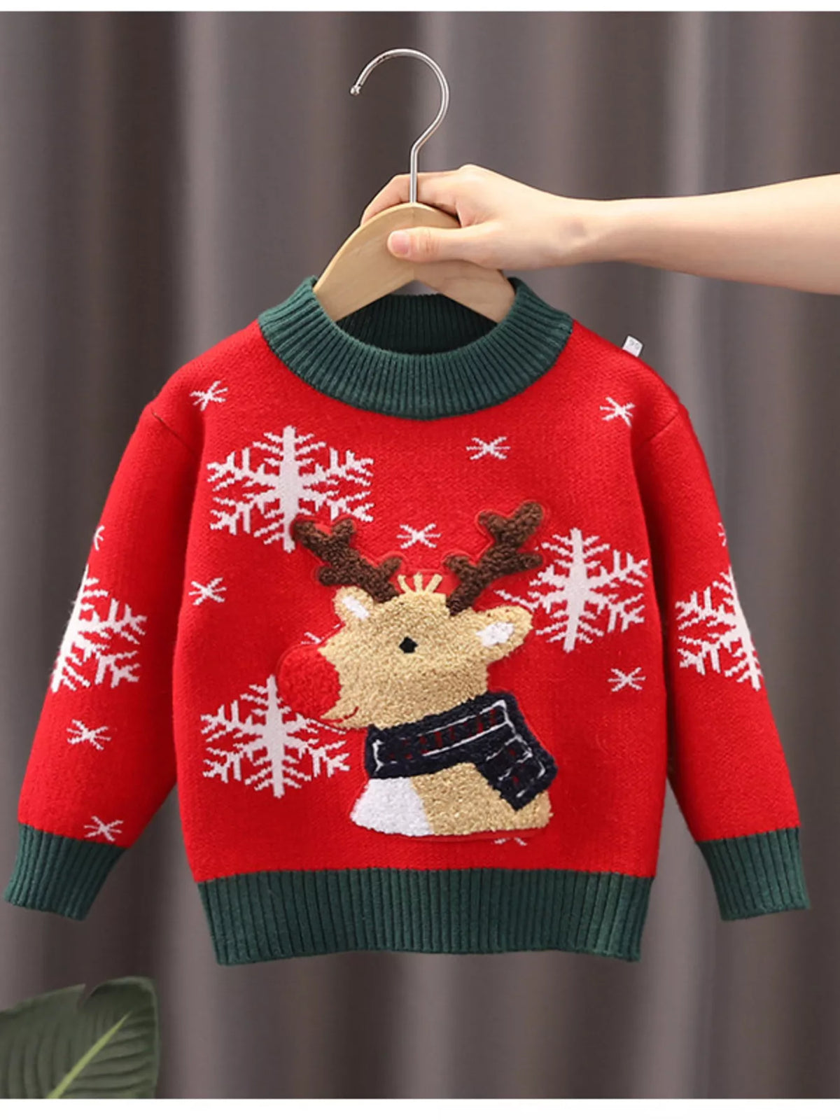 Children's Christmas Reindeer Snowflake Knitted Sweater-4