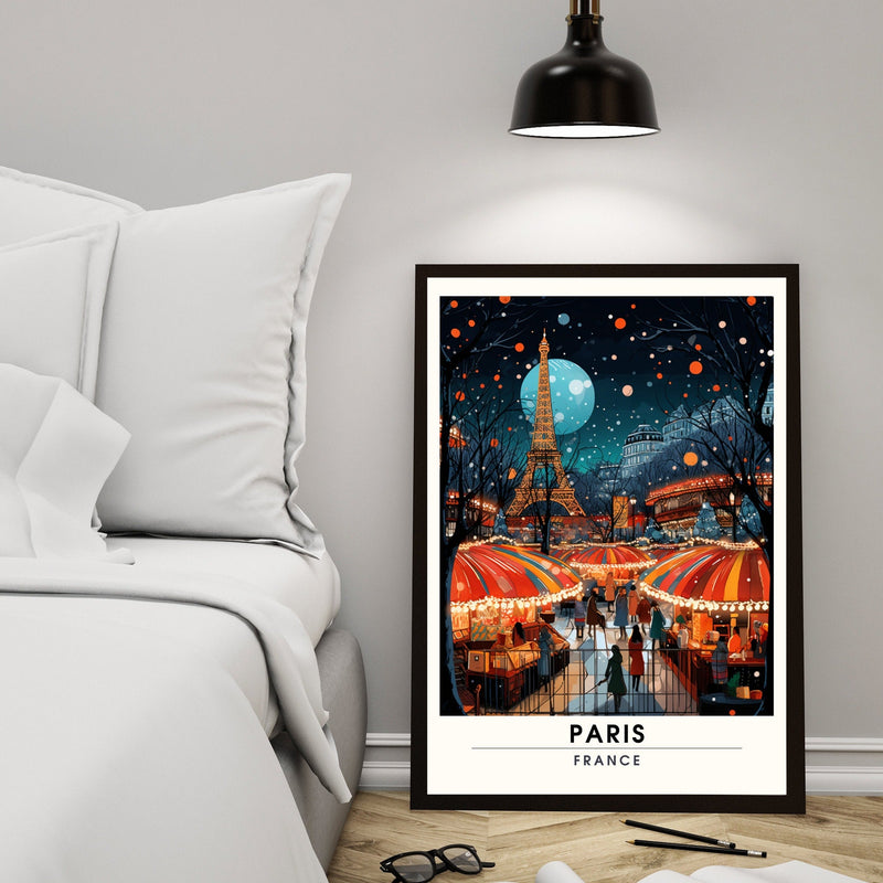 Affiche Paris — Marché de Noël sous la lune