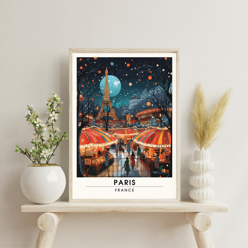 Affiche Paris — Marché de Noël sous la lune