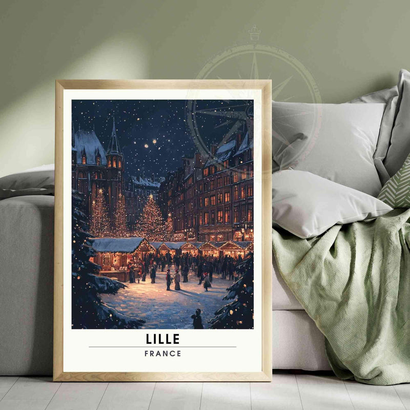 Affiche Lille — La Grand-Place sous la neige